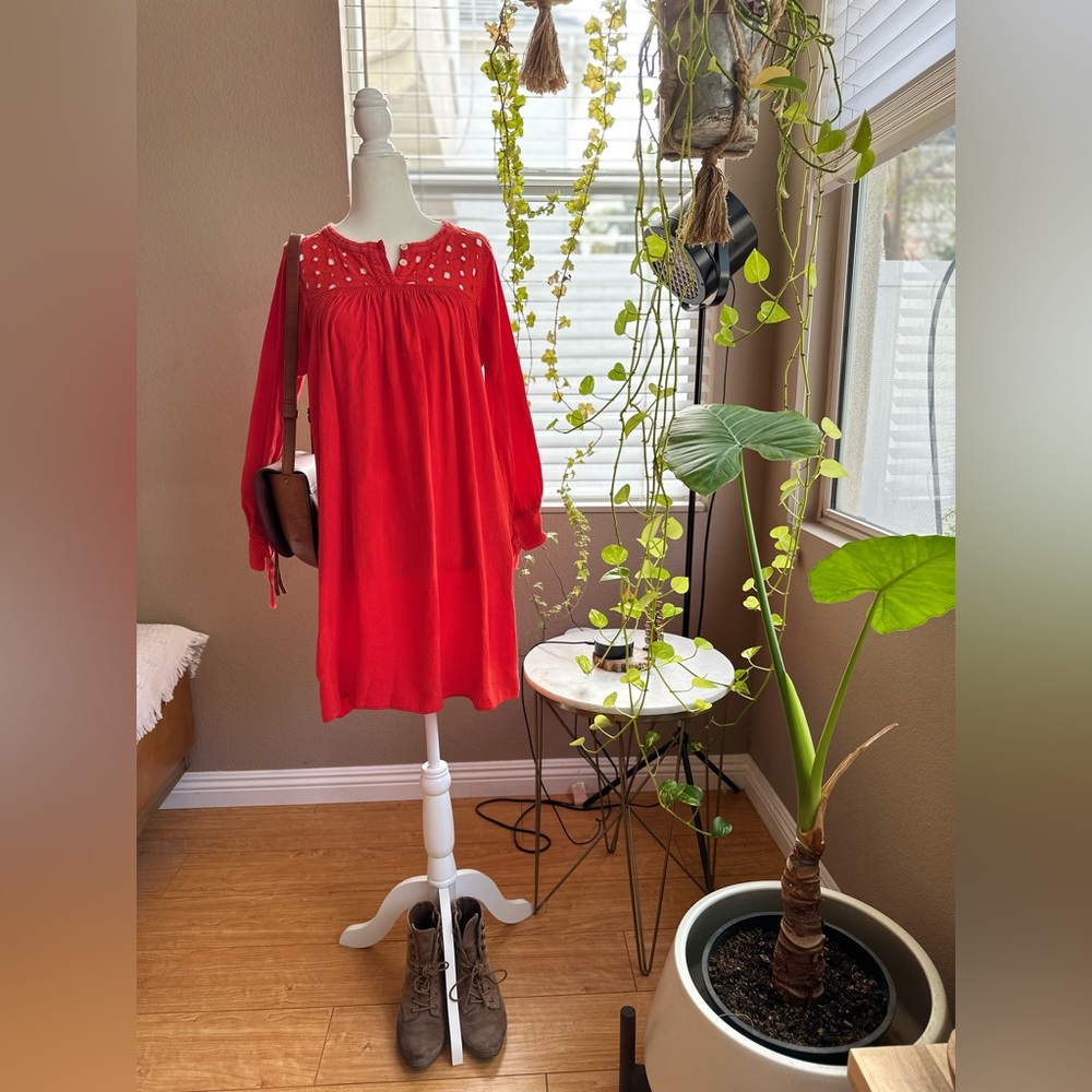 Red puff sleeve mini dress